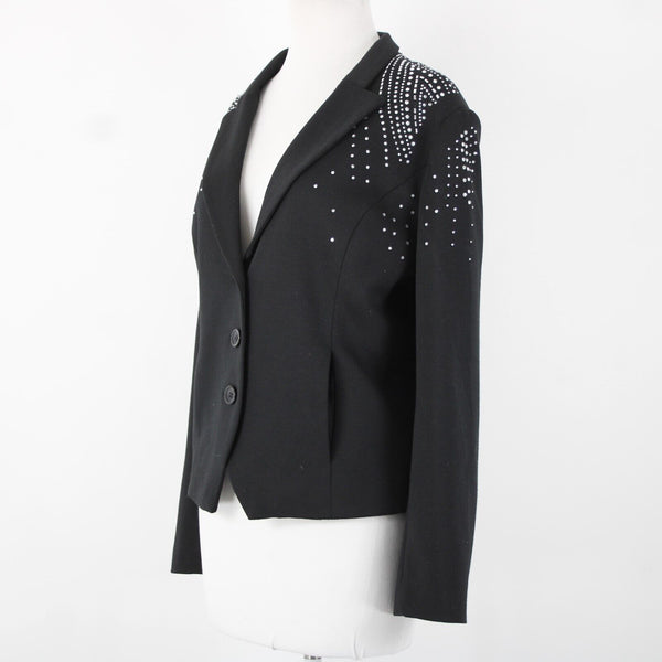 Antthony Sz L Black Silver Rhinestones Collared Lined Polyester Rayon Jacket