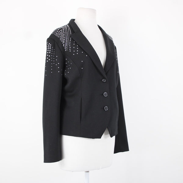 Antthony Sz L Black Silver Rhinestones Collared Lined Polyester Rayon Jacket