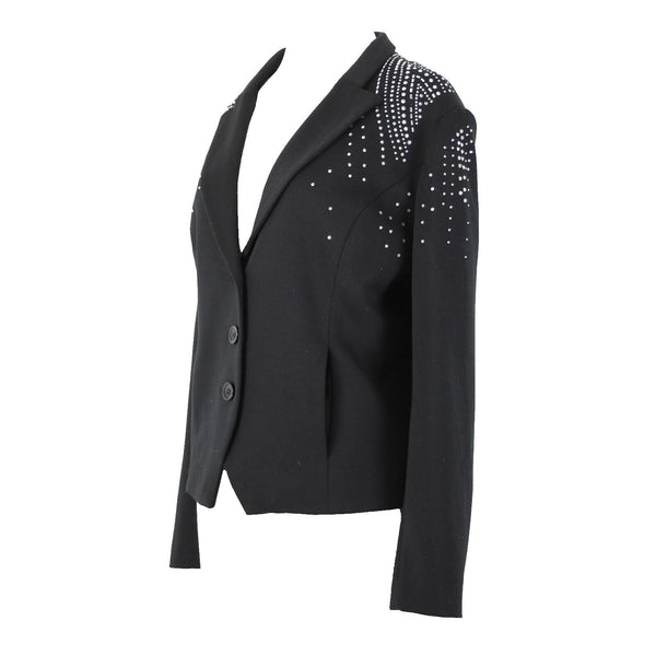 Antthony Sz L Black Silver Rhinestones Collared Lined Polyester Rayon Jacket