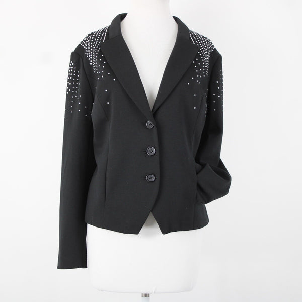 Antthony Sz L Black Silver Rhinestones Collared Lined Polyester Rayon Jacket