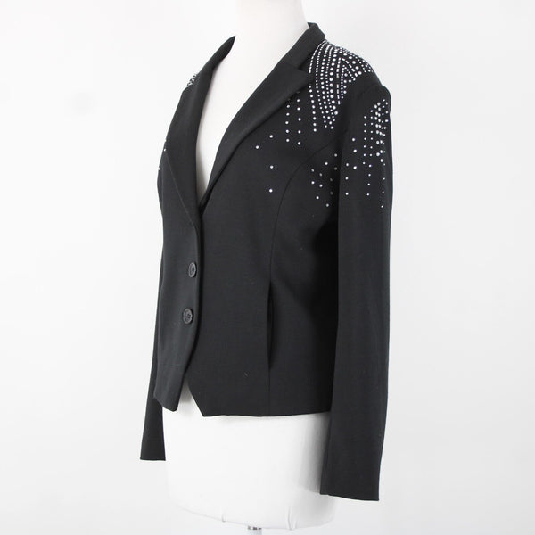 Antthony Sz L Black Silver Rhinestones Collared Lined Polyester Rayon Jacket