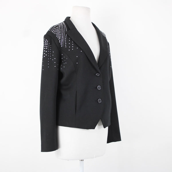 Antthony Sz L Black Silver Rhinestones Collared Lined Polyester Rayon Jacket