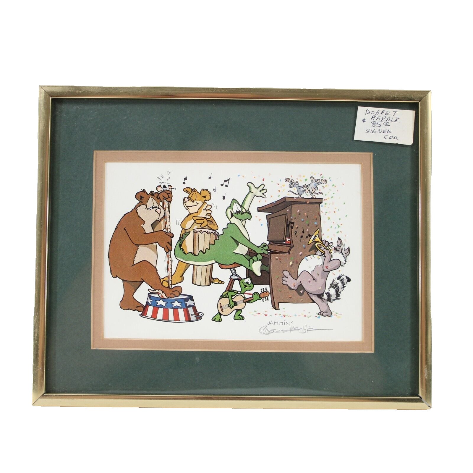 Robert Marble 10 x 8 Gold Green Multi Color Animals "Jammin" Signed Picture