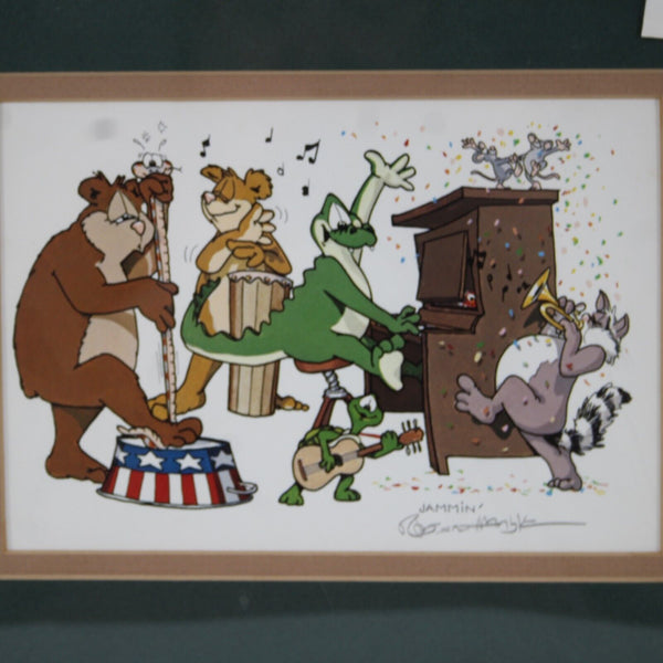 Robert Marble 10 x 8 Gold Green Multi Color Animals "Jammin" Signed Picture