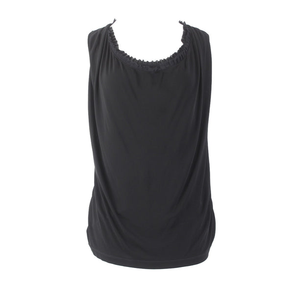 Fuzzi Top Sz XL Black Mesh Ruching Round Neck Sleeveless 100% Viscose Top