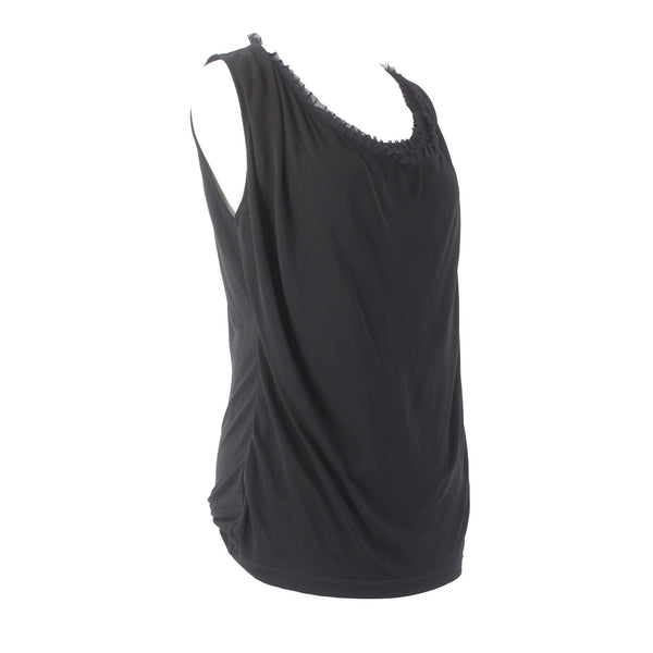Fuzzi Top Sz XL Black Mesh Ruching Round Neck Sleeveless 100% Viscose Top