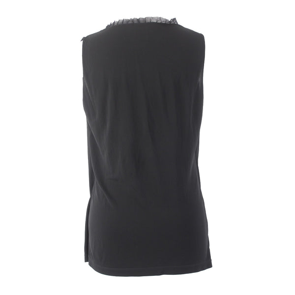 Fuzzi Top Sz XL Black Mesh Ruching Round Neck Sleeveless 100% Viscose Top