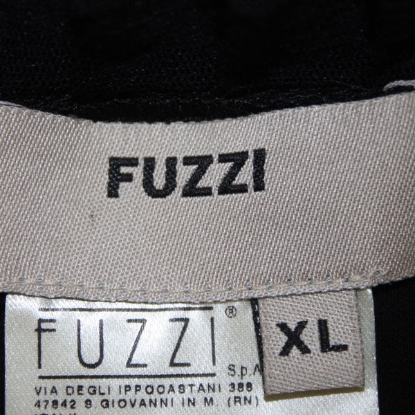 Fuzzi Top Sz XL Black Mesh Ruching Round Neck Sleeveless 100% Viscose Top