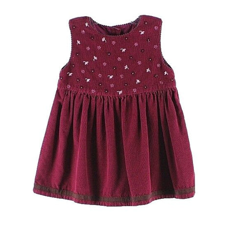 Gymboree 24 mo Magenta Pink Brown Embroidered Velveteen Cotton Jumper Dress