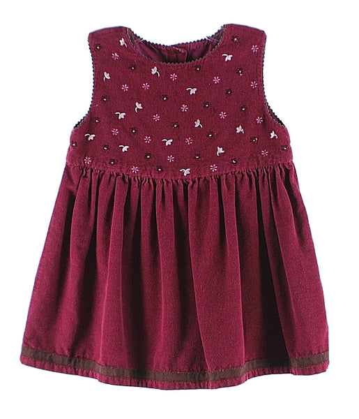 Gymboree 24 mo Magenta Pink Brown Embroidered Velveteen Cotton Jumper Dress