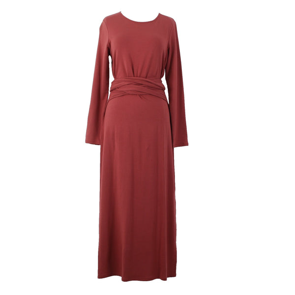 J Jill Dress NEW $109 Sz XS Brick Red Wrap Tie Round Neck Pima Cotton Dress