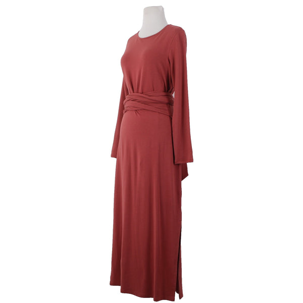J Jill Dress NEW $109 Sz XS Brick Red Wrap Tie Round Neck Pima Cotton Dress
