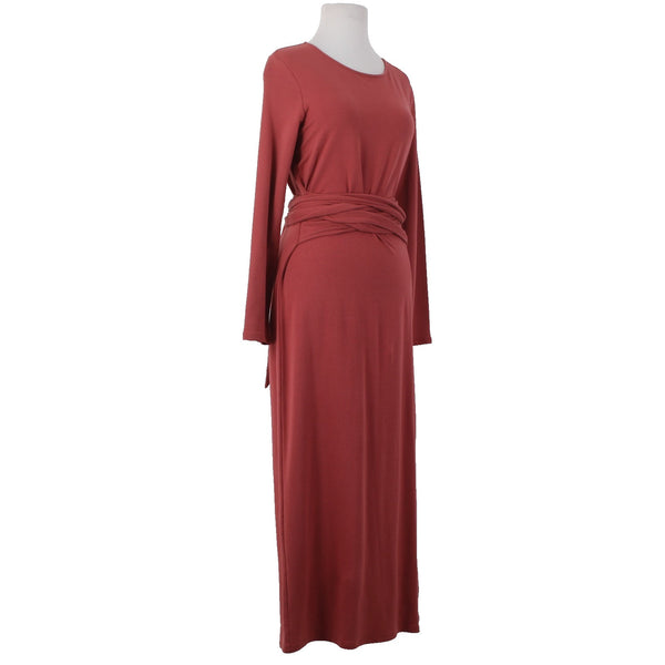 J Jill Dress NEW $109 Sz XS Brick Red Wrap Tie Round Neck Pima Cotton Dress