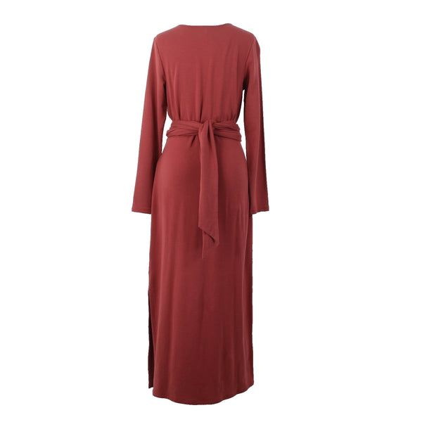 J Jill Dress NEW $109 Sz XS Brick Red Wrap Tie Round Neck Pima Cotton Dress
