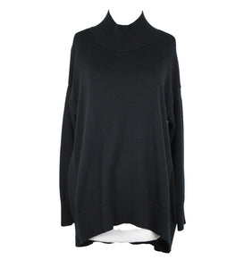 Eileen Fisher Sz S Black Turtle Neck Asymm 100% Extra Fine Merino Wool Sweater
