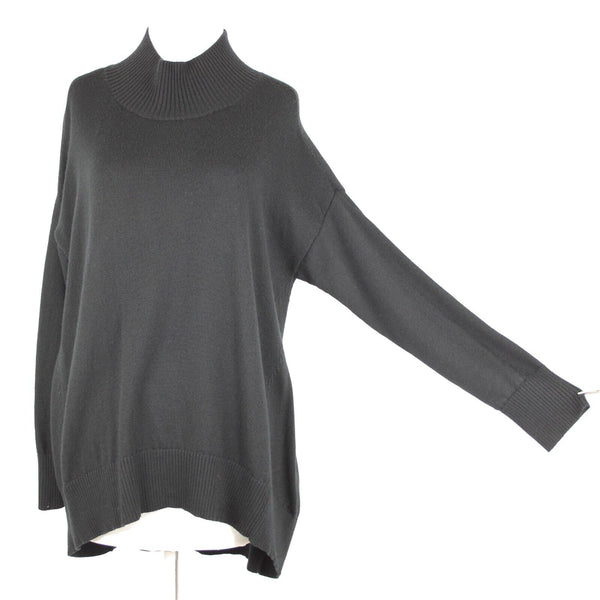 Eileen Fisher Sz S Black Turtle Neck Asymm 100% Extra Fine Merino Wool Sweater