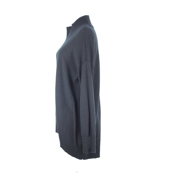 Eileen Fisher Sz S Black Turtle Neck Asymm 100% Extra Fine Merino Wool Sweater