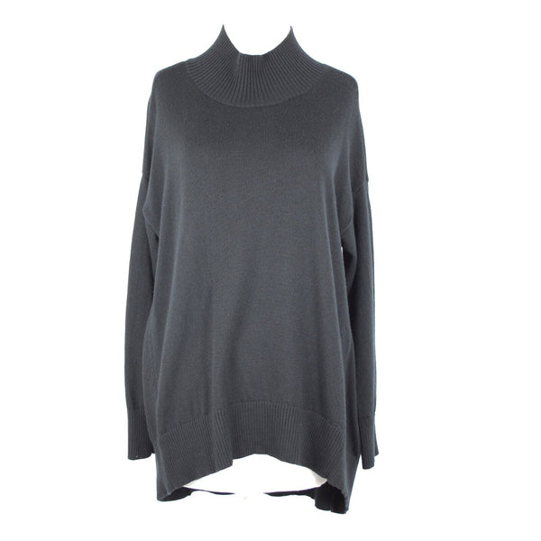 Eileen Fisher Sz S Black Turtle Neck Asymm 100% Extra Fine Merino Wool Sweater