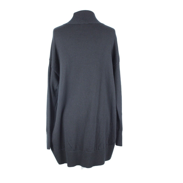 Eileen Fisher Sz S Black Turtle Neck Asymm 100% Extra Fine Merino Wool Sweater