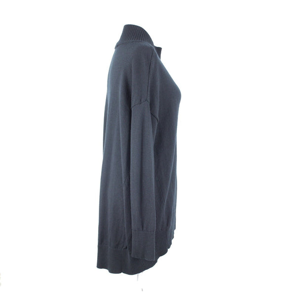Eileen Fisher Sz S Black Turtle Neck Asymm 100% Extra Fine Merino Wool Sweater