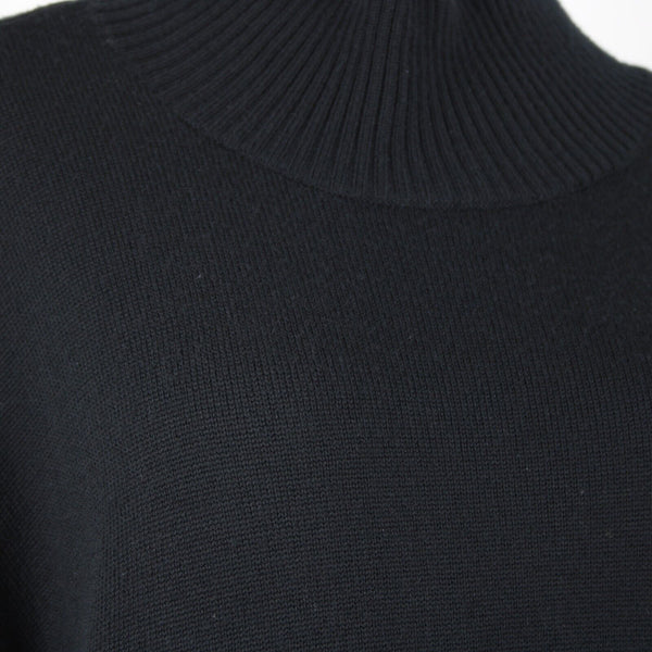 Eileen Fisher Sz S Black Turtle Neck Asymm 100% Extra Fine Merino Wool Sweater
