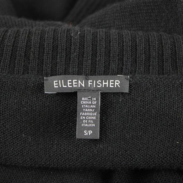 Eileen Fisher Sz S Black Turtle Neck Asymm 100% Extra Fine Merino Wool Sweater