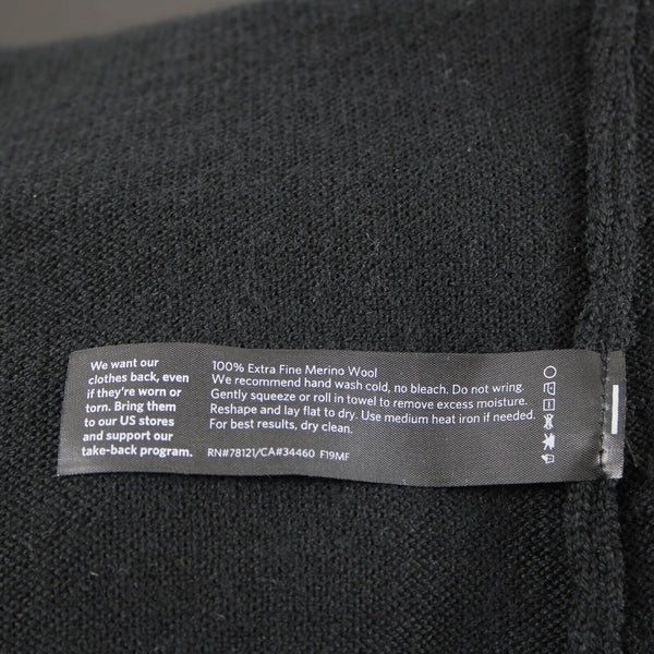 Eileen Fisher Sz S Black Turtle Neck Asymm 100% Extra Fine Merino Wool Sweater