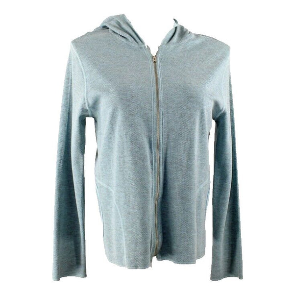 Hot Cotton Sz M Aqua Hooded Zip Pocketed Textured Cotton Poly Knit Jacket