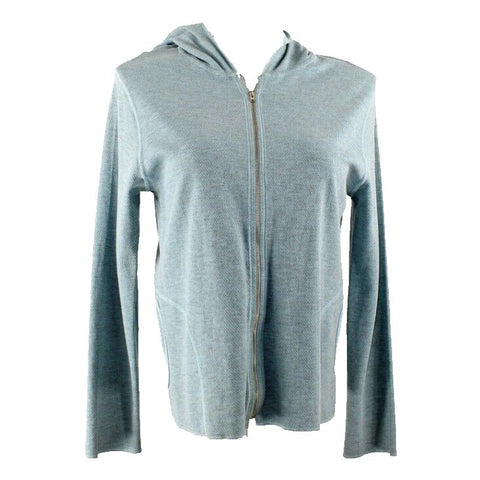 Hot Cotton Sz M Aqua Hooded Zip Pocketed Textured Cotton Poly Knit Jacket