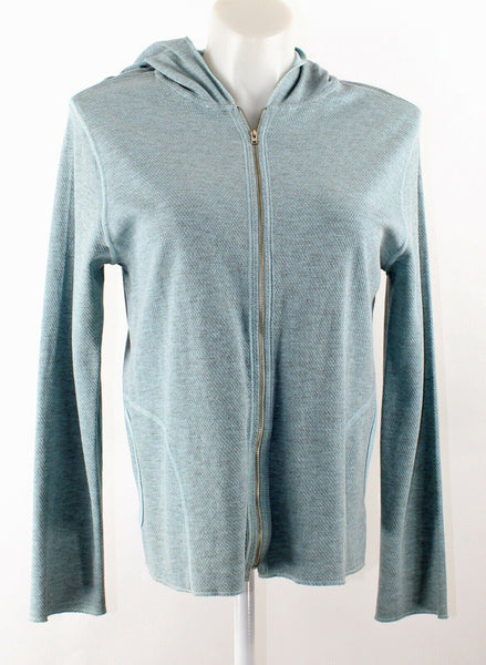 Hot Cotton Sz M Aqua Hooded Zip Pocketed Textured Cotton Poly Knit Jacket