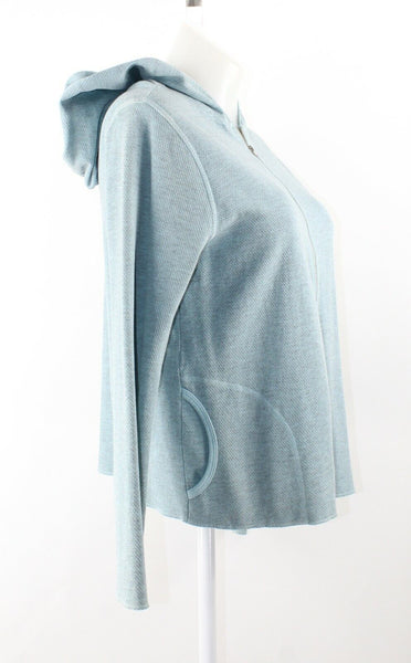 Hot Cotton Sz M Aqua Hooded Zip Pocketed Textured Cotton Poly Knit Jacket