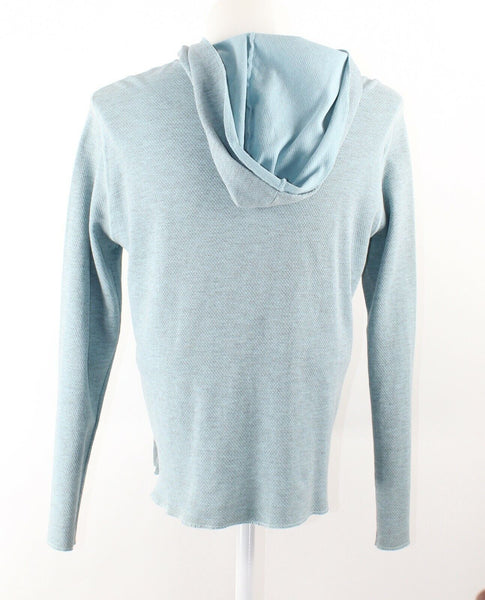 Hot Cotton Sz M Aqua Hooded Zip Pocketed Textured Cotton Poly Knit Jacket