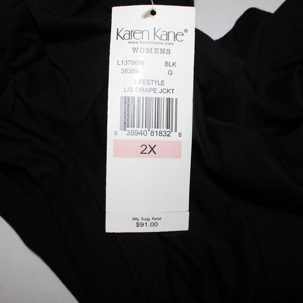 Karen Kane Wrap NEW Sz 2X Black Lifestyle Drape Rayon Jersey Open Front Wrap