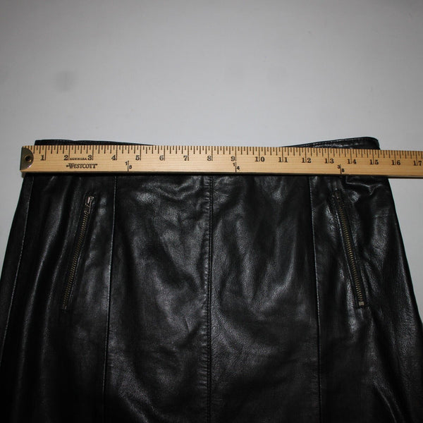 Halogen Sz 8 Black Zip Pockets Knee Length 100% Leather Polyester Lined Skirt