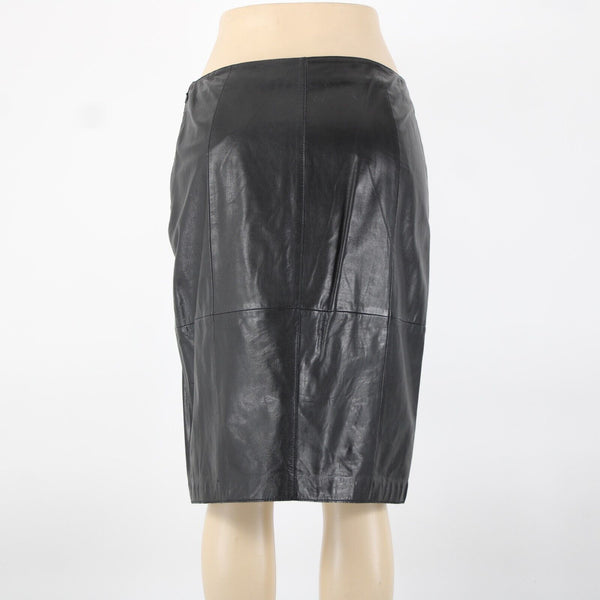 Halogen Sz 8 Black Zip Pockets Knee Length 100% Leather Polyester Lined Skirt