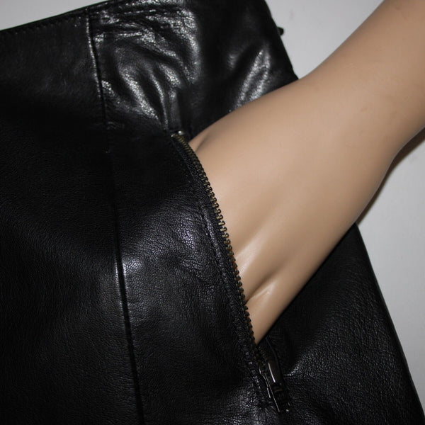 Halogen Sz 8 Black Zip Pockets Knee Length 100% Leather Polyester Lined Skirt