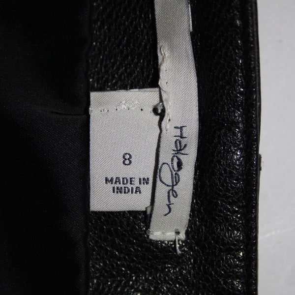 Halogen Sz 8 Black Zip Pockets Knee Length 100% Leather Polyester Lined Skirt