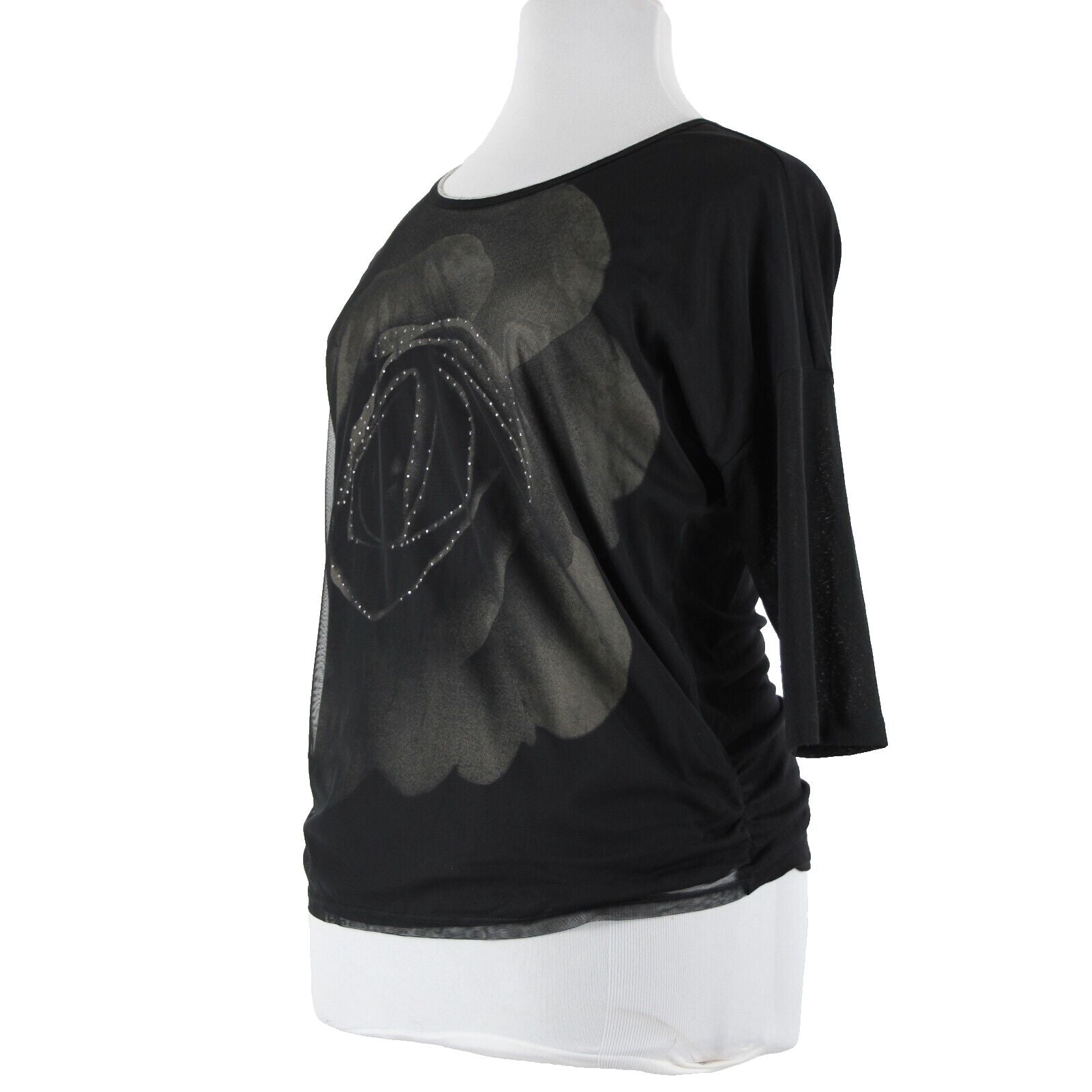Clothes Head NEW Sz L Black Cream Rose Mesh Overlay Polyester Spandex Top