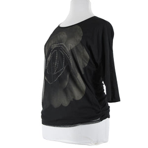 Clothes Head NEW Sz L Black Cream Rose Mesh Overlay Polyester Spandex Top
