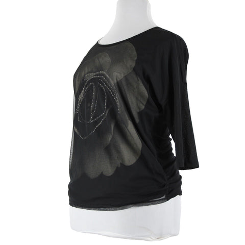 Clothes Head NEW Sz L Black Cream Rose Mesh Overlay Polyester Spandex Top