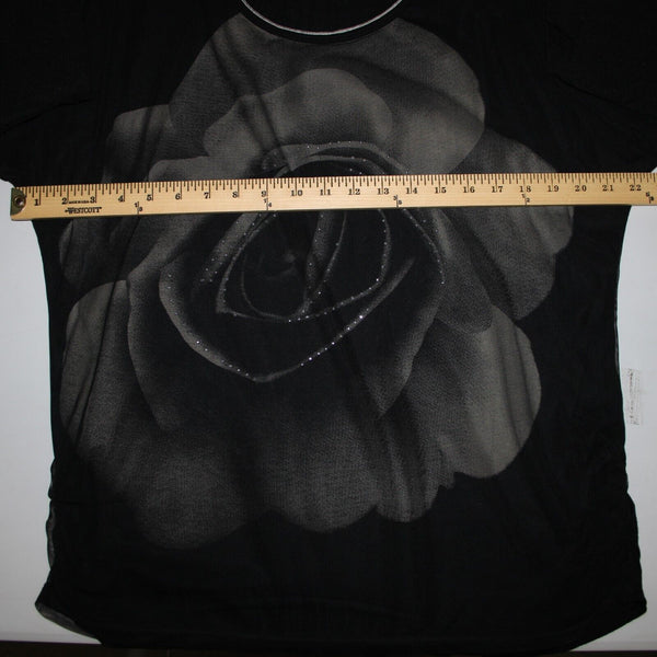 Clothes Head NEW Sz L Black Cream Rose Mesh Overlay Polyester Spandex Top