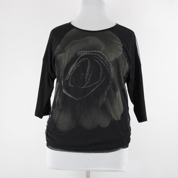 Clothes Head NEW Sz L Black Cream Rose Mesh Overlay Polyester Spandex Top