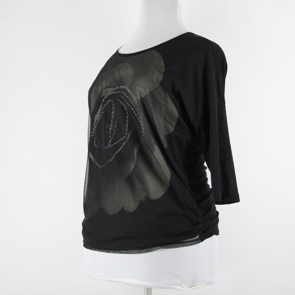 Clothes Head NEW Sz L Black Cream Rose Mesh Overlay Polyester Spandex Top