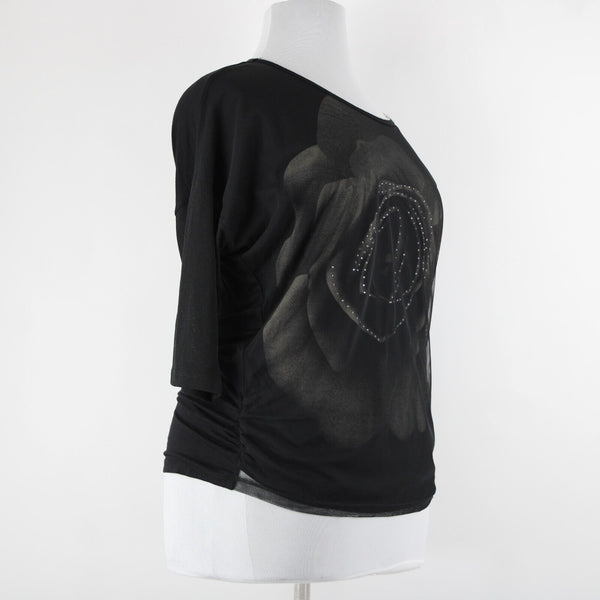 Clothes Head NEW Sz L Black Cream Rose Mesh Overlay Polyester Spandex Top