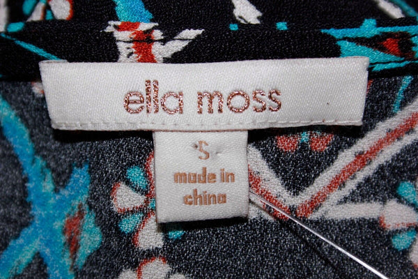 Ella Moss NEW 218 Sz S Black Cream Rust Aqua Ethnic Print Rayon Romper