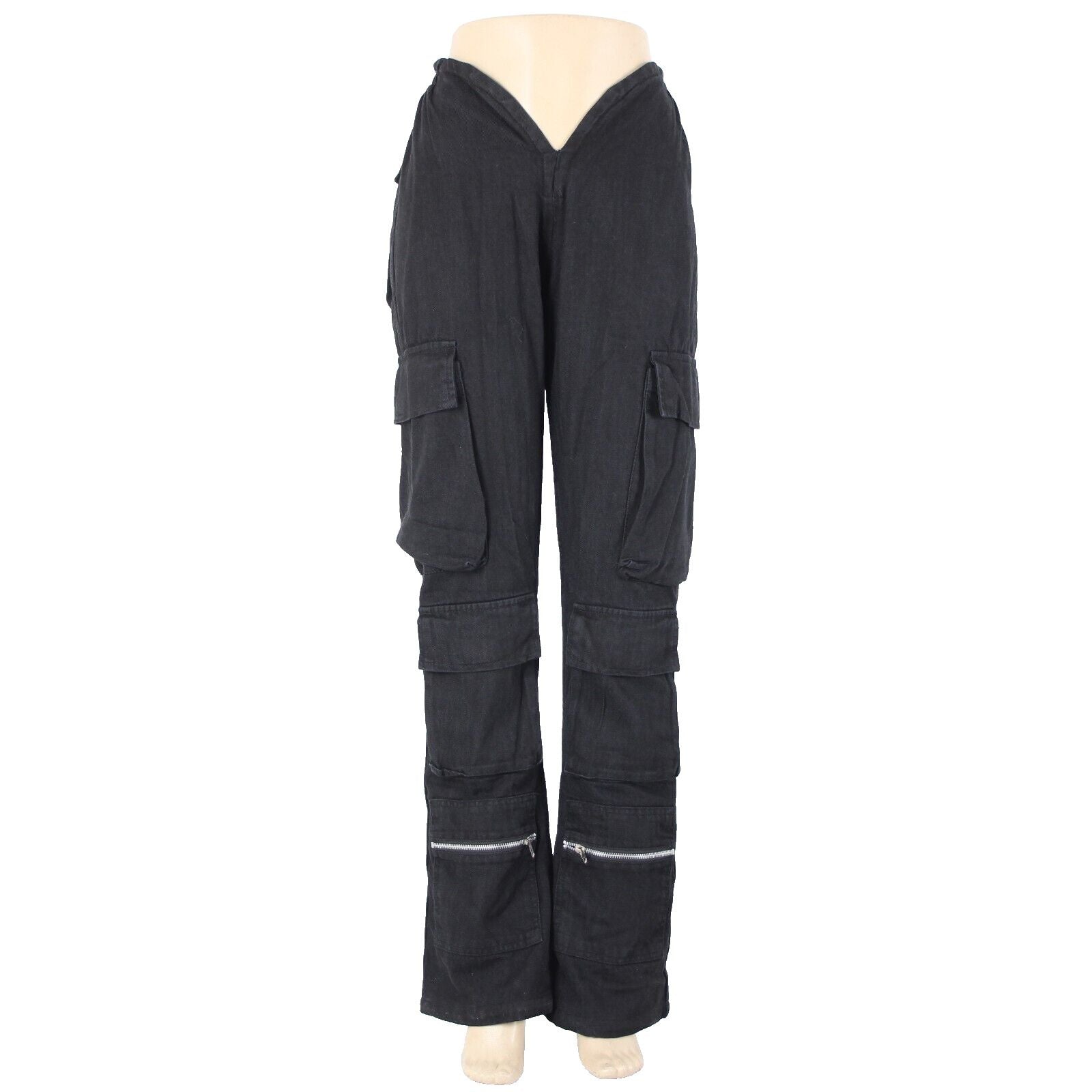 Varenne NEW Sz XS x 33 Black Cargo Pockets Elastic Waist Lined No Fabric Pant