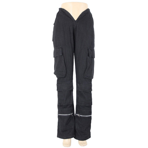 Varenne NEW Sz XS x 33 Black Cargo Pockets Elastic Waist Lined No Fabric Pant