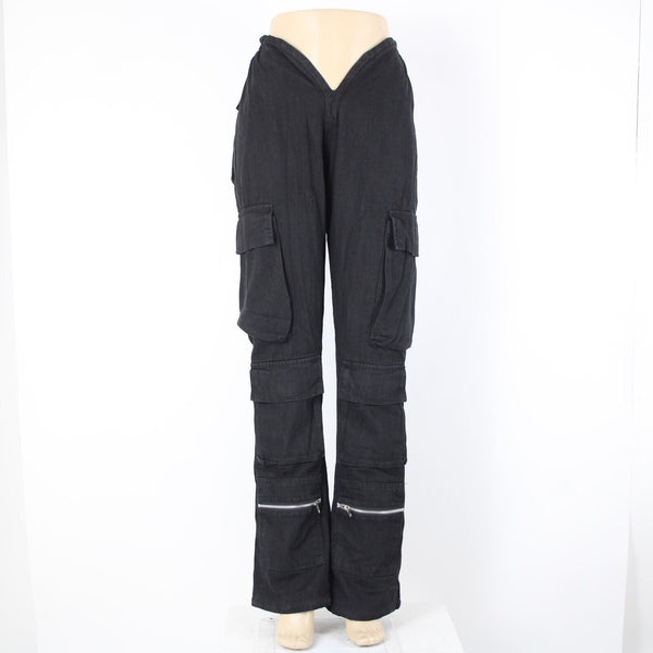 Varenne NEW Sz XS x 33 Black Cargo Pockets Elastic Waist Lined No Fabric Pant