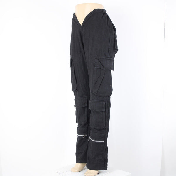 Varenne NEW Sz XS x 33 Black Cargo Pockets Elastic Waist Lined No Fabric Pant