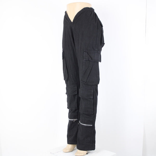Varenne NEW Sz XS x 33 Black Cargo Pockets Elastic Waist Lined No Fabric Pant